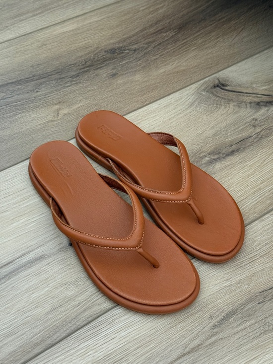 OluKai Shoes - Olukai Leather Tan Flip Flop Sandals